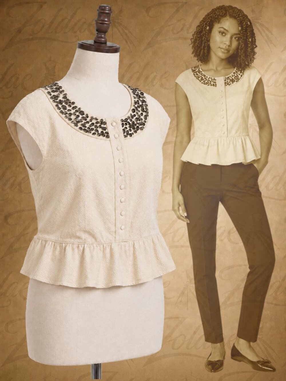 Embellished Jeweled Collar Peplum Jacket Romantic Retro 1960s Quiet Luxury